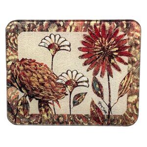 glass trivet Hope Smith painting autumn colors flowers leaves 10" x 8" READ NEW